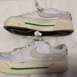 Nike Platform Court Vision and Cream Sneakers with Green Accents